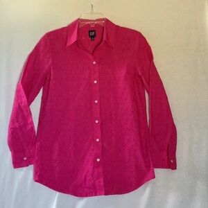 Gap Eyelet Lace Boyfriend Shirt - Oversized, Tunic Button Up in Magenta Pink